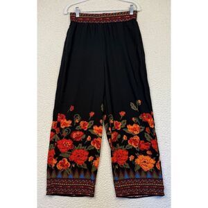 Rachel Zoe Tropical Floral Print Wide Leg  Cropped Pants Womens Colorful Size Sm